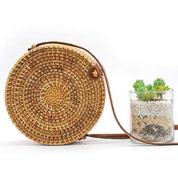 Monond Handmade Rattan Fashion Woven Bag Leather Buckle Crossbody Bag For Women