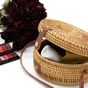Monond Handmade Rattan Fashion Woven Bag Leather Buckle Crossbody Bag For Women