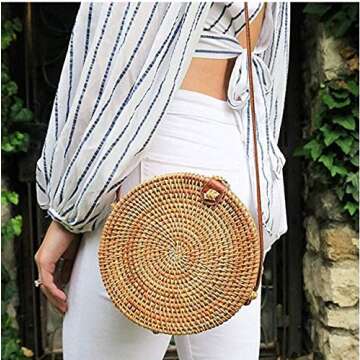 Monond Handmade Rattan Fashion Woven Bag Leather Buckle Crossbody Bag For Women