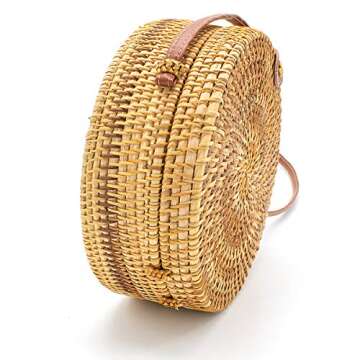 Monond Handmade Rattan Fashion Woven Bag Leather Buckle Crossbody Bag For Women