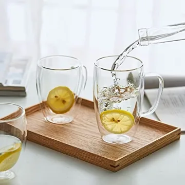 MEWAY 16oz Clear Glass Double Wall Coffee Mugs 2 Pack