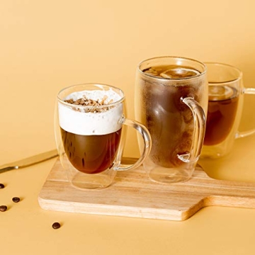 MEWAY 16oz Clear Glass Double Wall Coffee Mugs 2 Pack