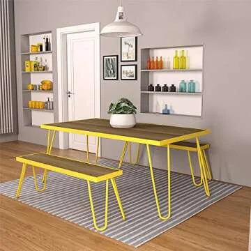 Novogratz 88192YNOE Poolside Paulette Outdoor Table and Bench Set, Yellow