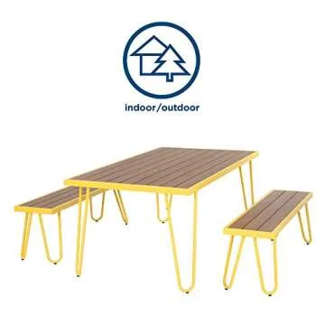 Novogratz 88192YNOE Poolside Paulette Outdoor Table and Bench Set, Yellow