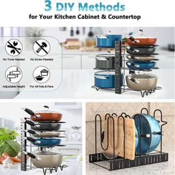 Adjustable 8 Tier Pot and Pan Organizer Rack
