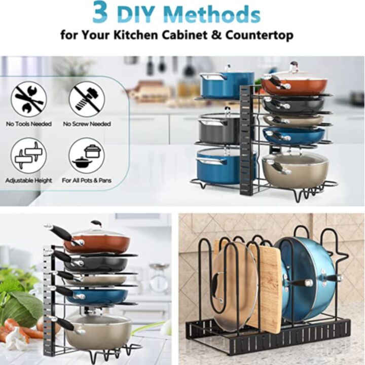 Adjustable 8 Tier Pot and Pan Organizer Rack