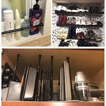 Cupboard Bars Tension Rods, 4 Pack Spring Tensions Rods 11.8 to 20 Inches Steel Adjustable Tension Curtain Rod Shower Rod Closet Rod Window Rods Black