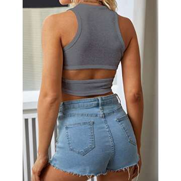 Dwnval Womens Summer Halter Tops Cutout Sleeveless Crewneck Ribbed Crop Tank Top