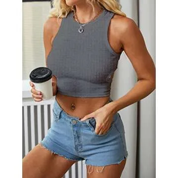 Dwnval Women's Stylish Summer Crop Tank Top - Grey S