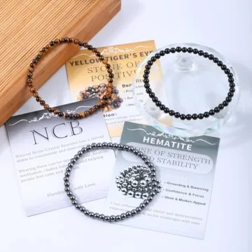 NCB 3-Piece Natural Crystal Gemstone Stretch Bracelets