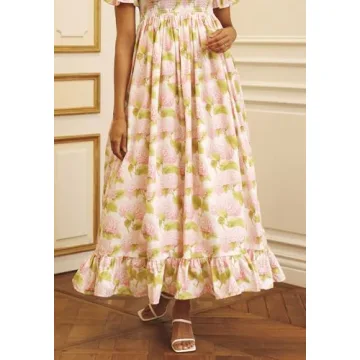 NOTHING FITS BUT Women’s Cotton Kiri Pregnancy Maternity Dress for Photoshoot, Casual Floral Maxi Baby Shower Dress, Pregnancy Clothes Maternity Gown (M/L, Pink Hydrangea)