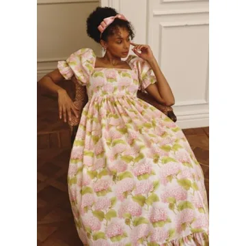 NOTHING FITS BUT Women’s Cotton Kiri Pregnancy Maternity Dress for Photoshoot, Casual Floral Maxi Baby Shower Dress, Pregnancy Clothes Maternity Gown (M/L, Pink Hydrangea)