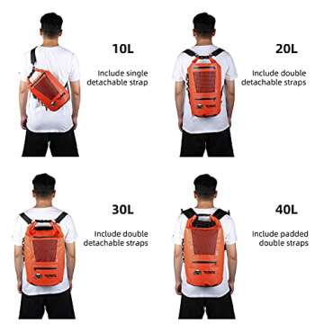 RUNCL Waterproof Dry Bag, Durable Roll-Top Closure 10/20/30/40L Floating Dry Backpack with Waterproo...