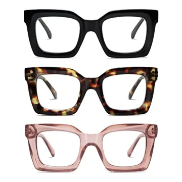 AMOMOMA 3PACK Retro Oversized Square Reading Glasses for Women Men Blue Light Computer Thick Womens ...