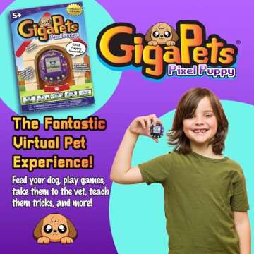 Giga Pets 2-in-1 Interactive Digital Pet Puppy Dog, Collector’s Edition Virtual Pets for Kids, 100+ Animations, 90’s Gaming Gift, Boys, Girls Toys