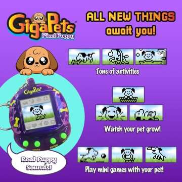 Giga Pets 2-in-1 Interactive Digital Pet Puppy Dog, Collector’s Edition Virtual Pets for Kids, 100+ Animations, 90’s Gaming Gift, Boys, Girls Toys