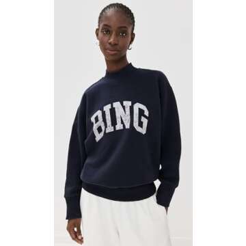 ANINE BING Women's Bradie Bing Sweatshirt, Navy, Blue, Graphic, S
