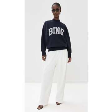 ANINE BING Women's Bradie Bing Sweatshirt, Navy, Blue, Graphic, S