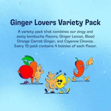Health-Ade Kombucha Tea Organic Drink, Fermented Tea with Living Probiotics, Detoxifying Acids, Supports Gut Health, Non-GMO, Vegan, Gluten Free, 12 Pack (16 Fl Oz Bottles), Ginger Lovers Variety Pack