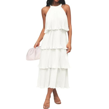 ZESICA Summer Sleeveless Halter Neck Ruffle Midi Dress