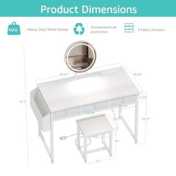 Lufeiya Makeup Vanity Desk with Lights & Storage