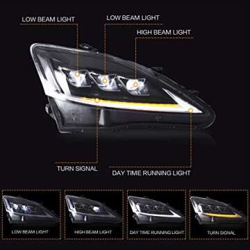 VLAND Headlights Assembly Fit for Lexus IS250/ IS250C IS350 IS350C IS220d 2006-2012, ISF 2008-2014 W...