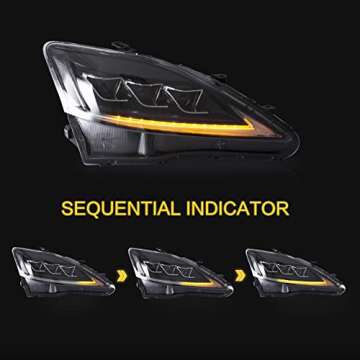 VLAND Headlights Assembly Fit for Lexus IS250/ IS250C IS350 IS350C IS220d 2006-2012, ISF 2008-2014 W/DRL, LED Front light with Sequential Turn Signal, Plug-n-Play Clear Headlamp