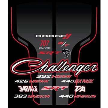 JH Design Men's Dodge Challenger T-Shirt Short Sleeve Crew Neck Shirt (X-Large, Black)