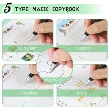 Monking Large Magic Practice Copybook for Kids,Handwriting Practice Book 5 Pack with Pen Refill English Cursive Calligraphy Reusable Age 3-8 ，11.4x8.3Inch (5pc+2 pen+Gift box)