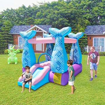 Doctor Dolphin Bounce House Inflatable Mermaid Bouncy Castle House with Air Blower for Kids Party