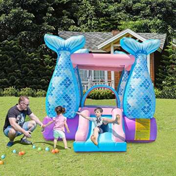 Doctor Dolphin Bounce House Inflatable Mermaid Bouncy Castle House with Air Blower for Kids Party