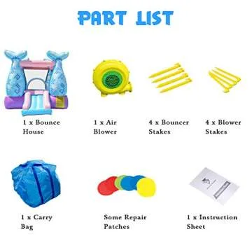 Doctor Dolphin Bounce House Inflatable Mermaid Bouncy Castle House with Air Blower for Kids Party