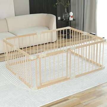 Conababy Baby Playpen Play Fence Gate Play Pen Wood Large,Playpens for Babies and Toddlers Kids Indo...
