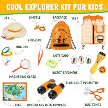 Loscola Explorer Kit & Bug Catcher Kit, 15 PCS with Kids Safari Vest, Flashlight Projector, Insect S...