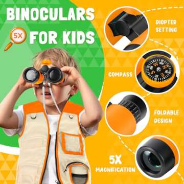 Loscola Explorer Kit & Bug Catcher Kit, 15 PCS with Kids Safari Vest, Flashlight Projector, Insect Specimens, Binoculars, Outdoor Exploration Camping Toy for Ages 3-8