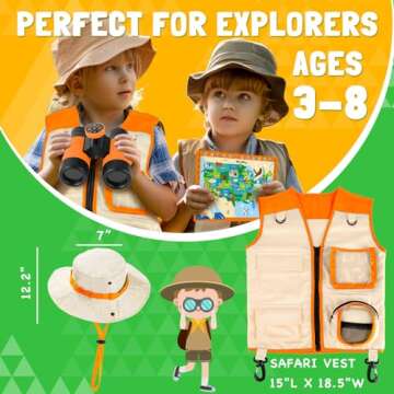 Loscola Explorer Kit & Bug Catcher Kit, 15 PCS with Kids Safari Vest, Flashlight Projector, Insect Specimens, Binoculars, Outdoor Exploration Camping Toy for Ages 3-8