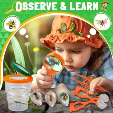 Loscola Explorer Kit & Bug Catcher Kit, 15 PCS with Kids Safari Vest, Flashlight Projector, Insect Specimens, Binoculars, Outdoor Exploration Camping Toy for Ages 3-8