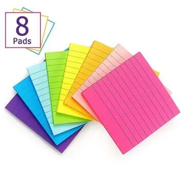 Eastern Wolf 8 Pads Lined Sticky Notes 4x4 Sticky Notes with Lines Self-Stick Note Pads 8 Bright Mul...