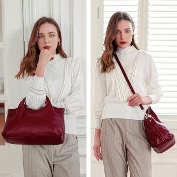 Iswee Women's Genuine Leather Handbag, Medium Satchel Shoulder Bag, Crossbody Hobo Purse with Pocket...