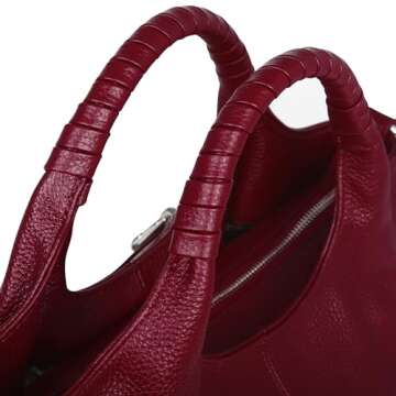 Iswee Women's Genuine Leather Handbag, Medium Satchel Shoulder Bag, Crossbody Hobo Purse with Pockets (Wine)