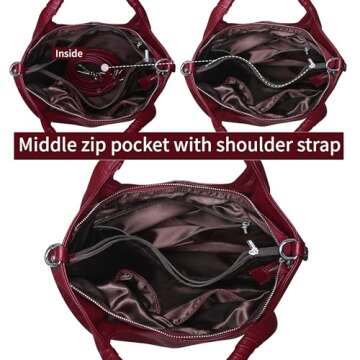 Iswee Women's Genuine Leather Handbag, Medium Satchel Shoulder Bag, Crossbody Hobo Purse with Pockets (Wine)