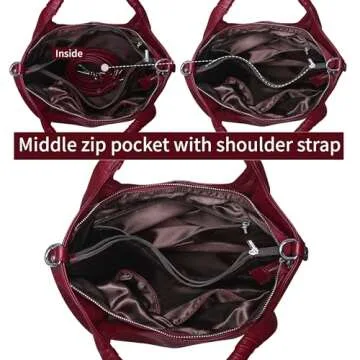 Iswee Women's Genuine Leather Handbag, Medium Satchel Shoulder Bag, Crossbody Hobo Purse with Pockets (Wine)