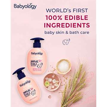 Babyology All Natural Baby Wash and Shampoo - 100% Edible Ingredients - with Organic Rose Water (Unscented) - Good for Sensitive Skin - Non Toxic - Tear Free (Scents & Packs Vary)