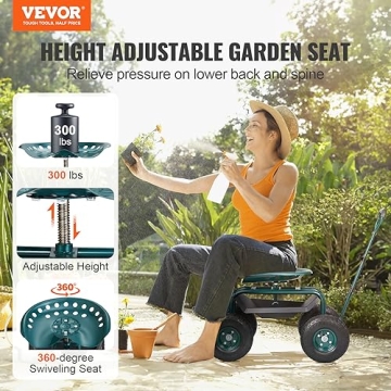 VEVOR Rolling Garden Cart with Wheels & Swivel Seat