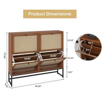 NVETHM Shoe Cabinet, Shoe Storage Cabinet with 4 Flax Flip Drawers and Mental Legs,Shoe Rack Free St...