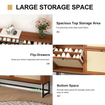 NVETHM Shoe Cabinet, Shoe Storage Cabinet with 4 Flax Flip Drawers and Mental Legs,Shoe Rack Free Standing Shoe Organizer for Entryway, Living Room (Walnut, 8-Tier)