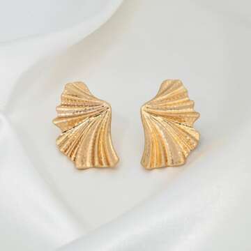 WOWORAMA Matte Gold Fan Earrings for Women Vintage Statement Gold Earrings Bohemia Wings Fan-shaped ...
