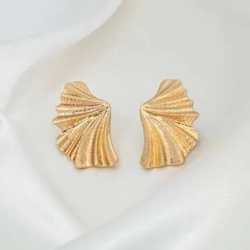 WOWORAMA Matte Gold Fan Earrings for Women Vintage Statement Gold Earrings Bohemia Wings Fan-shaped ...