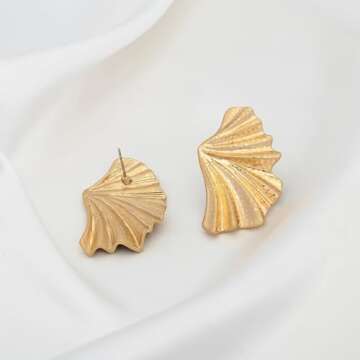 WOWORAMA Matte Gold Fan Earrings for Stylish Women