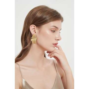 WOWORAMA Matte Gold Fan Earrings for Stylish Women